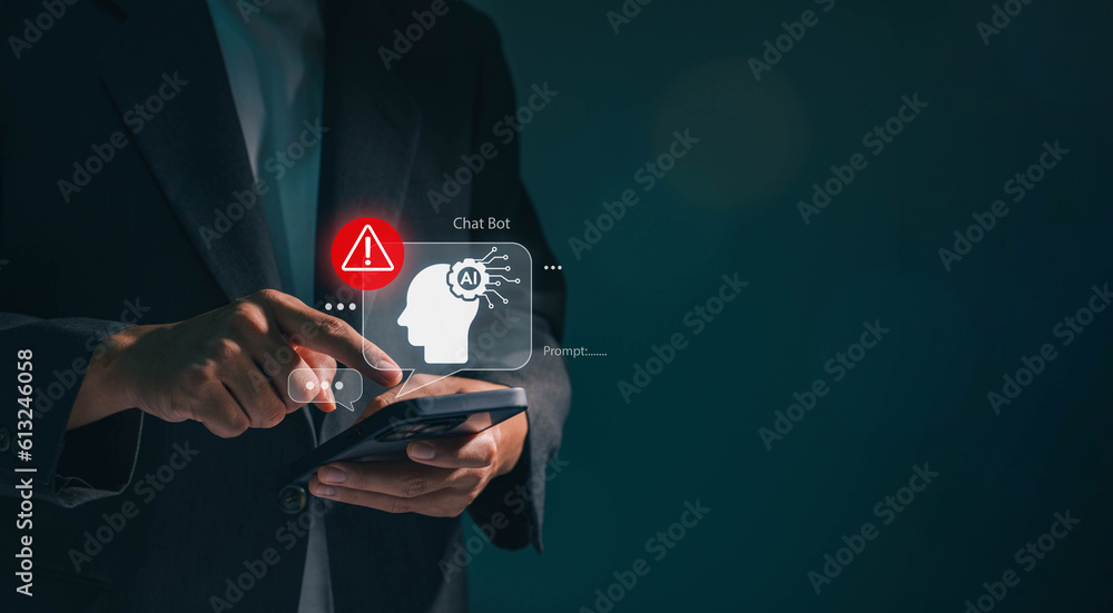 Leinwandbilder business man using digital chatbot artificial intelligence (ai) with hacking and warning alert. cybe