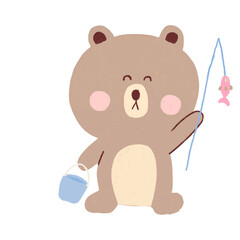 cute bear holding fishing rod illustration