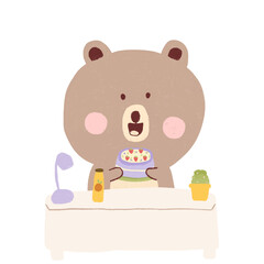 Cute brown bear cartoon with cake