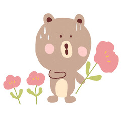 cute teddy bear holding flowers