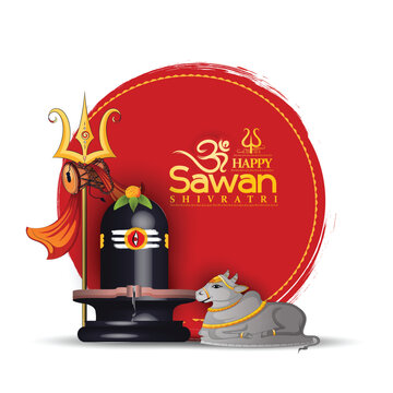 shubh sawan Shivratri creative poster Illustration Of Lord Shiva and nandi For hindi festival month sawan With with creative background (Har Har Mahadev).