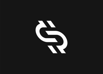 Abstract Initial Letter S Logo. Geometric Shape Letter SR RS with Money Symbol Isolated on Black Background. Suitable For Business and Branding Logos. Flat Design Vector Template Elements