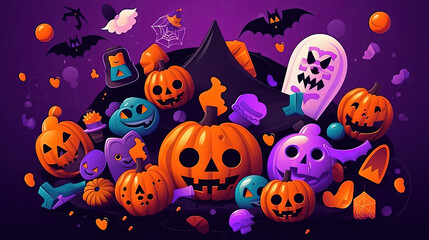Halloween Objects on Orange - Bold Graphic Design