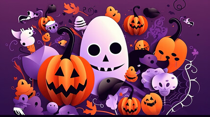 Halloween Objects on Orange - Bold Graphic Design