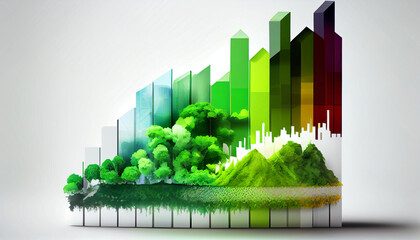 Corporate social and environmental responsibility represented by a bar chart graph with green environmental themes isolated on a white background Ai generated image - obrazy, fototapety, plakaty
