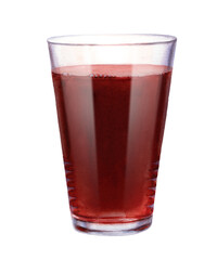 Watercolor cherry juice in a glass with a straw on a white background. Clipping path