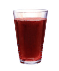 Watercolor cherry juice in a glass with a straw on a white background. Clipping path