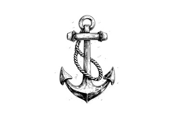 Ship sea anchor and rope in vintage engraving style. Sketch hand drawn vector illustration