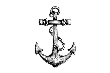 Ship sea anchor and rope in vintage engraving style. Sketch hand drawn vector illustration - Powered by Adobe