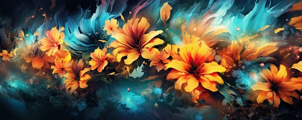 Fototapeta na wymiar colorful flowers image with flowers watercolor wallpapers, in the style of dark turquoise and light amber, swirling vortexes, i can't believe how beautiful this is, airbrush art AI Generative