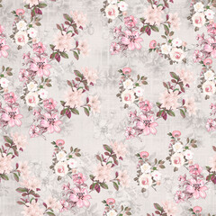 Obraz na płótnie Canvas Seamless floral pattern with flowers on summer background, watercolor illustration. Template design for textiles, interior, clothes, wallpaper
