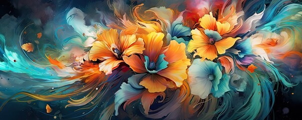 colorful flowers image with flowers watercolor wallpapers, in the style of dark turquoise and light amber, swirling vortexes, i can't believe how beautiful this is, airbrush art AI Generative