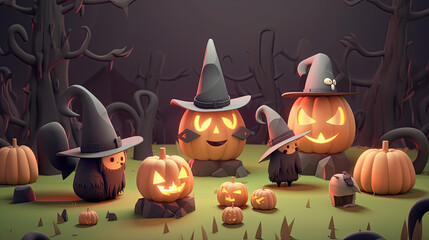 Adorable Halloween Pumpkins Vector Illustration