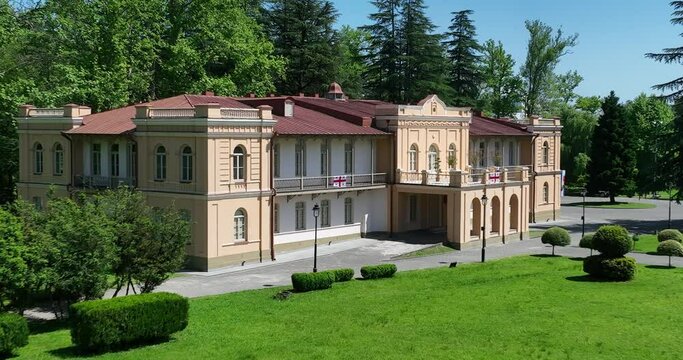 Aerial view of Dadiani Palace in the center of Zugdidi city. Georgia