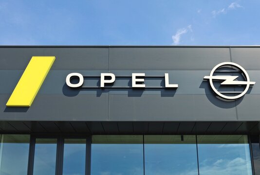 Reana, Italy. April 29, 2023. Opel official dealership with brand name of the german automaker on the facade.