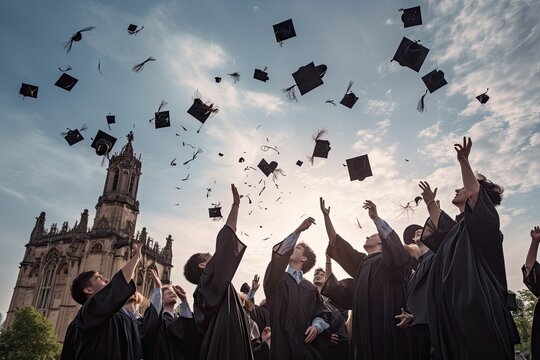 Education Success. Graduation Day with Gown, Hat and Certificate. Student Graduating with University Degree