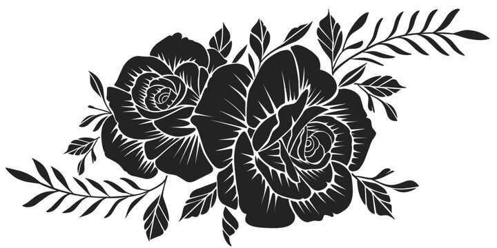 black and white flower stencil vector pattern