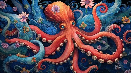 Naklejka premium A Colorful Octopus Adventure