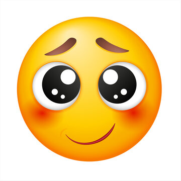 Shy begging vector emoji on white background. Vector blushful emoji. Smiling yellow blushed face . Happy. Cute emoticon.