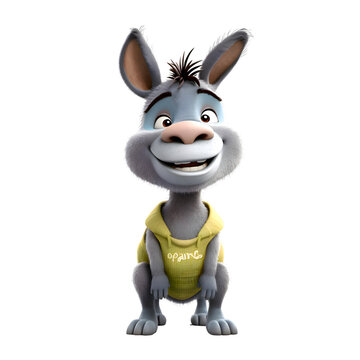 Donkey with a yellow shirt on a white background. 3d render