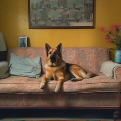 German shepherd dog sitting on sofa generative ai 