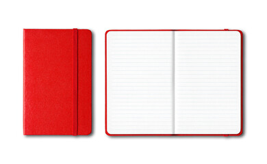 Red closed and open lined notebooks isolated on transparent background