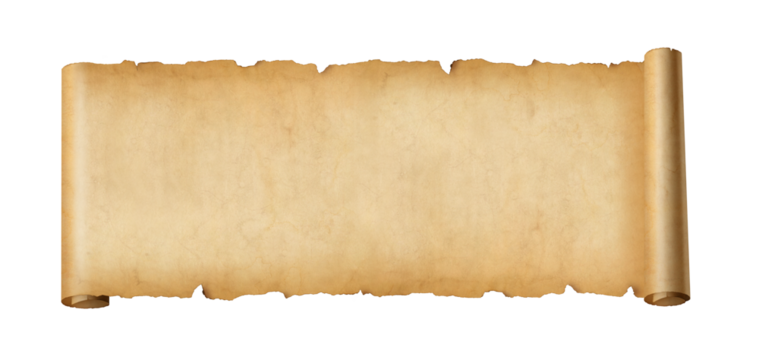 Old paper horizontal banner. Parchment scroll isolated on white
