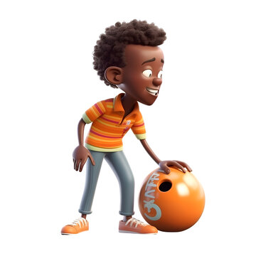 3D Render of an african american boy with bowling ball