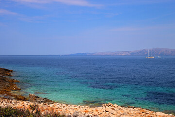 Beautiful wild beach on island Korcula, Croatia. Sunny summer day.