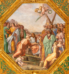 GENOVA, ITALY - MARCH 6, 2023: The fresco scene from life of St. Andrew the Apostle of in the...
