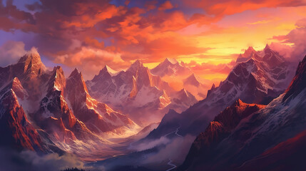 Obraz premium Winter Mountains with Aurora Sky, Blue Sky Banner. Generative ai