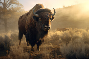 Majestic portrait of a bison buffalo - obrazy, fototapety, plakaty