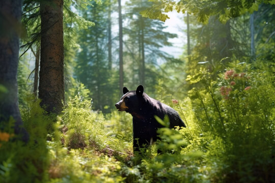 Black bear roaming the forest