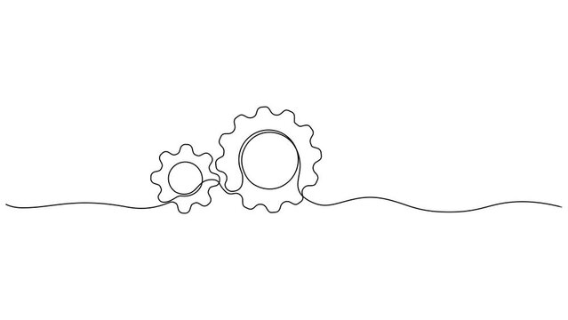 animated continuous single line drawing of gear wheels, gear line art animation