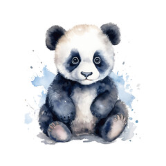  portrait little cute panda baby  in watercolor isolated against transparent background