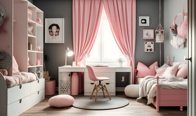 a kids room with grey walls