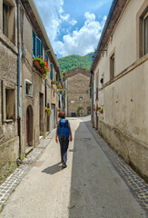 Patrica (Italy) - A view of Sentiero di Dante Alighieri path in medieval town of Patrica, to summit of Monte Cacume mount; in Monti Lepini mountains, province of Frosinone.