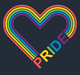 LGBTQ community pride month poster. Vector illustration rainbow striped heart 