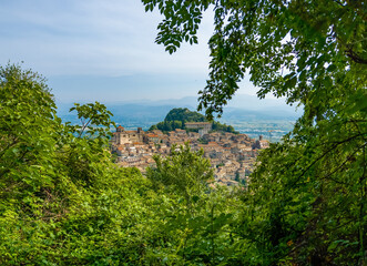 Fototapeta na wymiar Patrica (Italy) - A view of Sentiero di Dante Alighieri path in medieval town of Patrica, to summit of Monte Cacume mount; in Monti Lepini mountains, province of Frosinone.