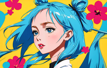 Fashion woman portrait in pop art comic style. Generative AI.