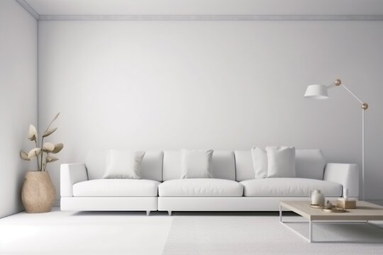 interior background design lounge carpet white living decor pillow couch home three-dimensional. Generative AI.