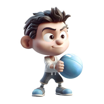 3D Render of a Little Boy with a ball in his hand
