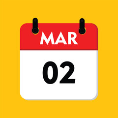 calender icon, 02 march icon with yellow background