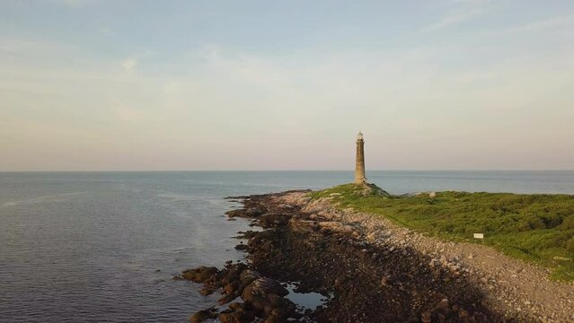 Drone Shot of Lighthouse on Thatcher's Island in Massachusetts