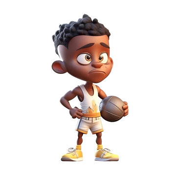 3D Render of an african american boy with a basketball