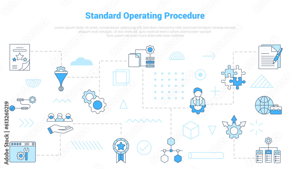 Poster sop standard operating procedure concept with icon set template banner with modern blue color style