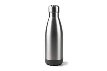 Empty stainless thermo water bottle isolated on transparent or white background, png