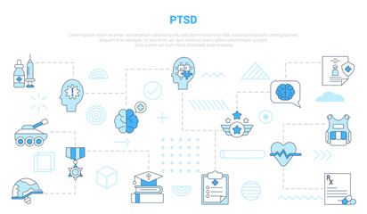 ptsd military trauma stress concept with icon set template banner with modern blue color style