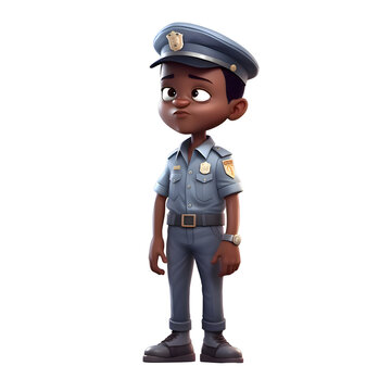 3D Render of Little Police Boy with Cop Policeman hat on white background
