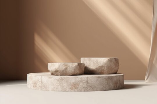 Stone podium for display product. Background for cosmetic product branding, identity and packaging